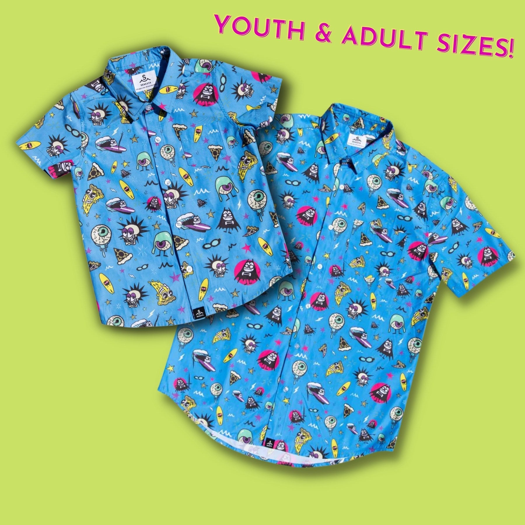 SEAESTA SURF X THE AQUABATS! SUPER CYAN BUTTON UP!