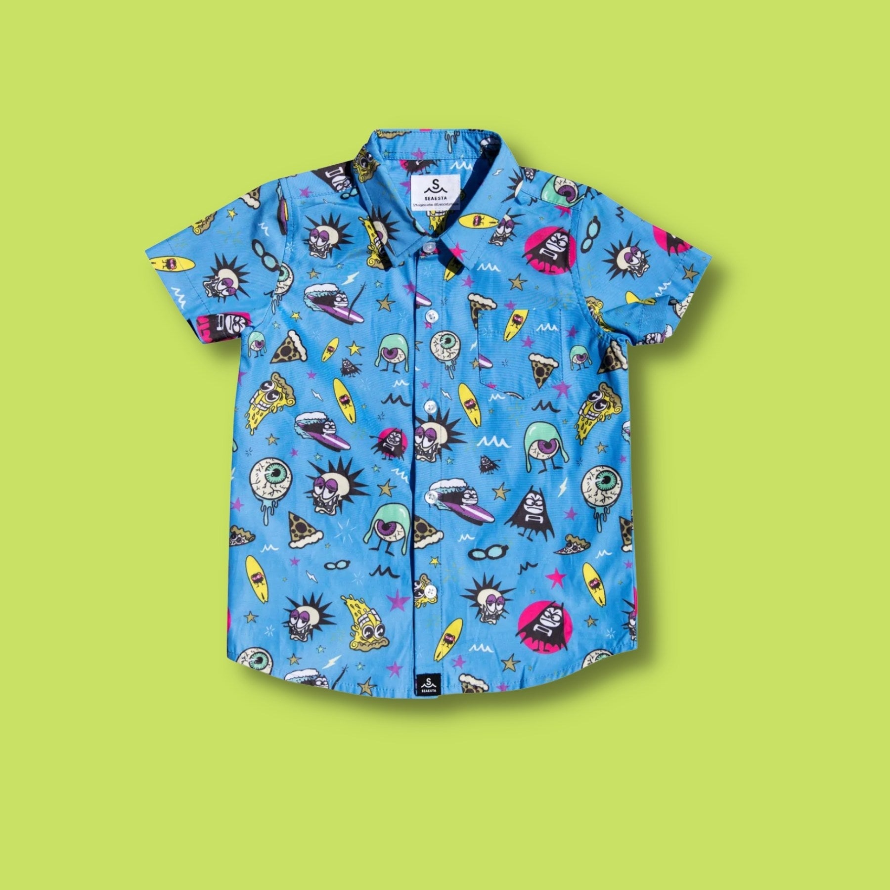 SEAESTA SURF X THE AQUABATS! SUPER CYAN BUTTON UP!
