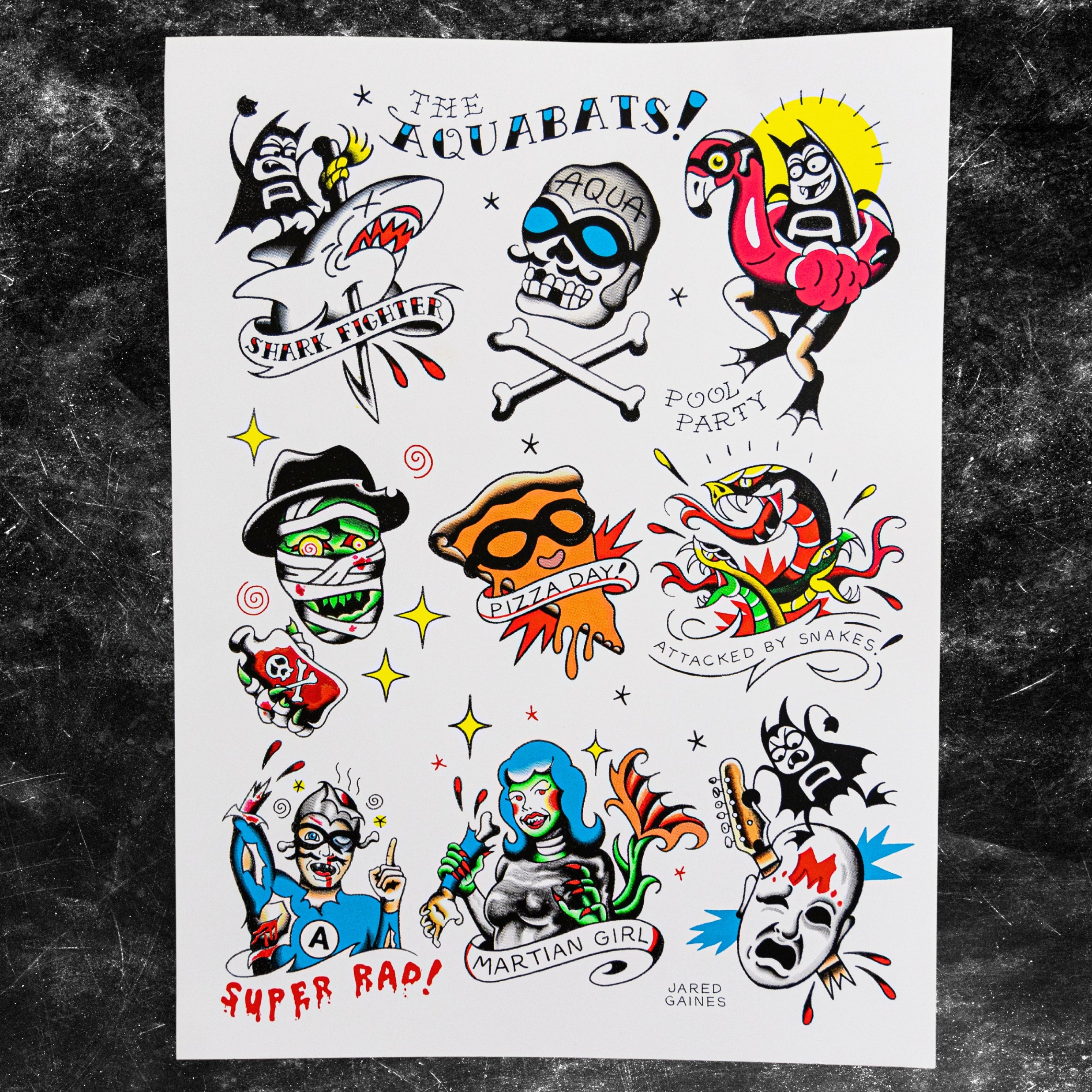 The Aquabats! * Jared Gaines Tattoo Flash Screen Print – gloopy