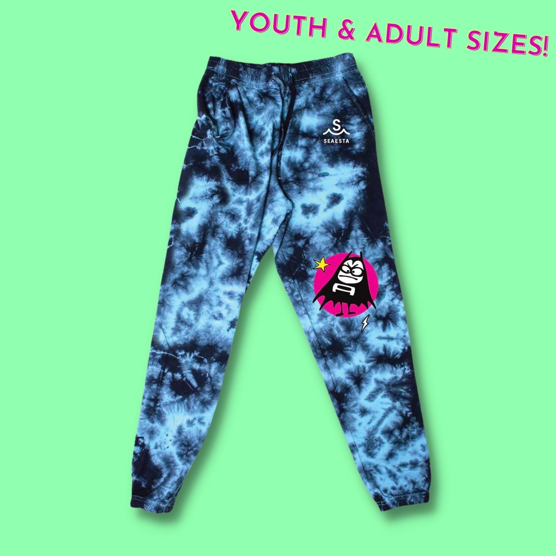 SEAESTA SURF X THE AQUABATS! TIE DYE BAT JOGGERS