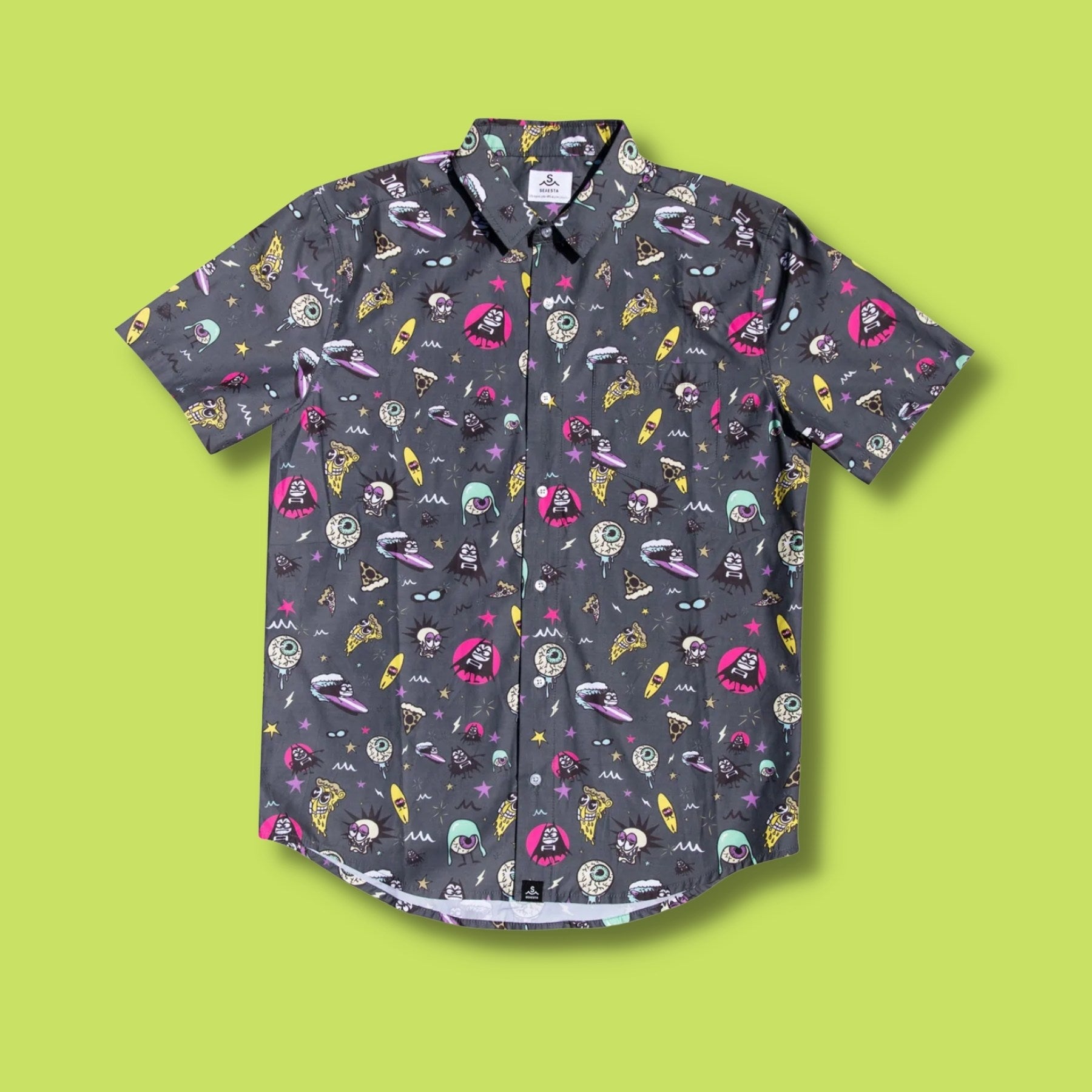 SEAESTA SURF X THE AQUABATS! BAT BLACK BUTTON UP!