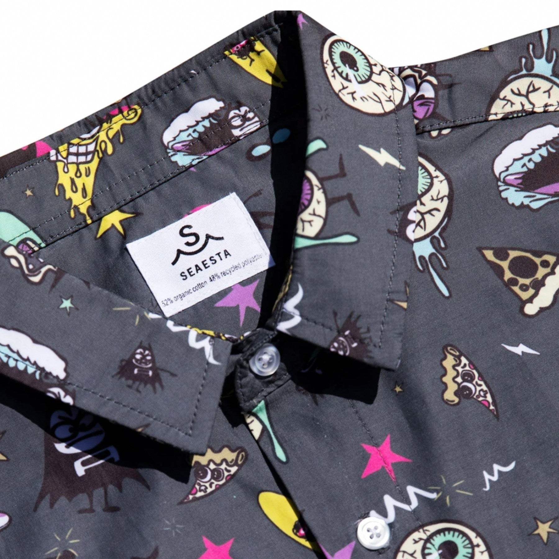 SEAESTA SURF X THE AQUABATS! BAT BLACK BUTTON UP!