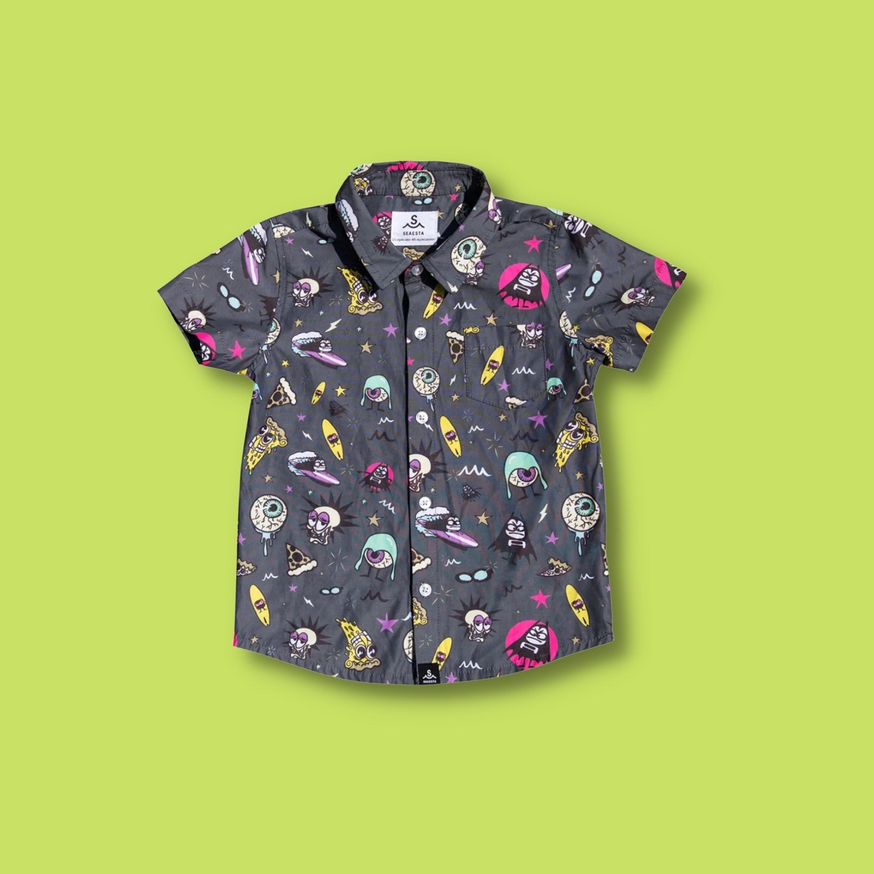 SEAESTA SURF X THE AQUABATS! BAT BLACK BUTTON UP!